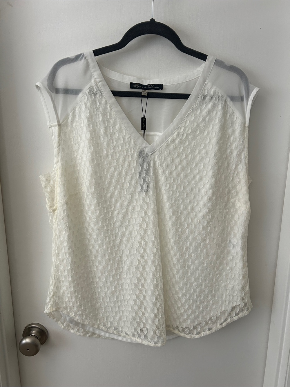 Rose & Olive Ivory Textured V-Neck Camisole with Sheer Shoulders